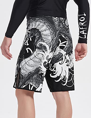 LAFROI Pantalones Cortos de Entrenamiento para Hombre, MMA Cross-Training, con cordón y Bolsillo (Dragon,XL)