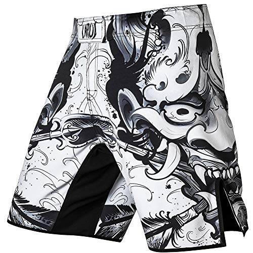 LAFROI Pantalones Cortos de Entrenamiento para Hombre, MMA Cross-Training, con cordón y Bolsillo, Hannya, L