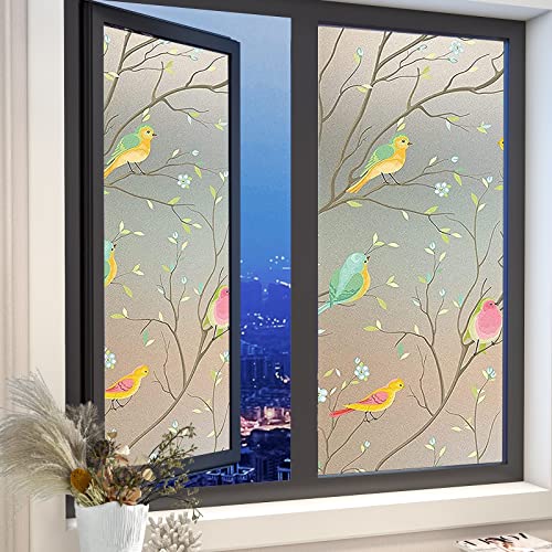 Laguhhe Vinilo para Ventana Privacidad, Electrostática Pegatinas Translúcidas Esmeriladas para Ventana, Patrón de Pajarito Película Decorativa Anti-UV para Baño Dormitorio Oficina Cocina 44.5 x 200cm