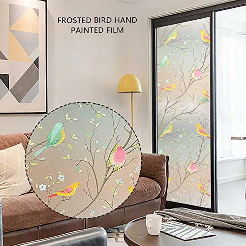 Laguhhe Vinilo para Ventana Privacidad, Electrostática Pegatinas Translúcidas Esmeriladas para Ventana, Patrón de Pajarito Película Decorativa Anti-UV para Baño Dormitorio Oficina Cocina 44.5 x 200cm