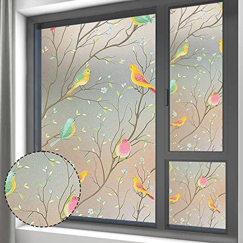 Laguhhe Vinilo para Ventana Privacidad, Electrostática Pegatinas Translúcidas Esmeriladas para Ventana, Patrón de Pajarito Película Decorativa Anti-UV para Baño Dormitorio Oficina Cocina 44.5 x 200cm