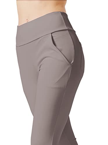 LaiEr Pantalones de yoga para mujer con 4 bolsillos, cintura alta, pantalones de trabajo elásticos en 4 direcciones, control de abdomen, pantalones largos acampanados, Lignt Brown (2 bolsillos