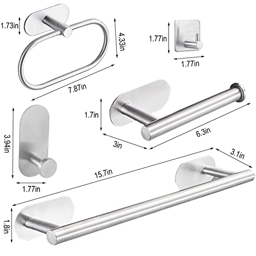 Laimew Juego de Accesorios de Baño, Toalleros de Baño sin Taladro 7 Piezas, Toalleros de aro para Baño de Acero Inoxidable Plata