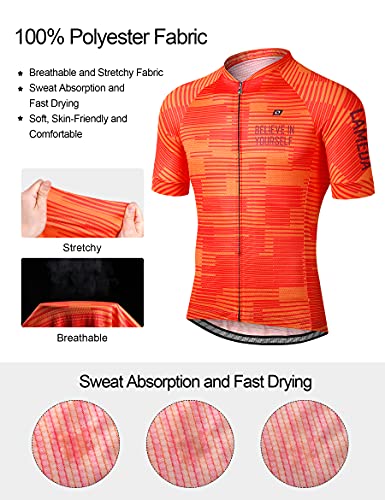 LAMEDA Maillot Ciclismo Hombre Verano Ropa Ciclista Hombre Poliéster 100% Transpirable （Naranja-L