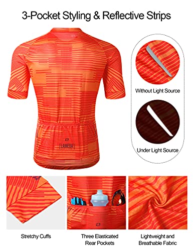 LAMEDA Maillot Ciclismo Hombre Verano Ropa Ciclista Hombre Poliéster 100% Transpirable （Naranja-L