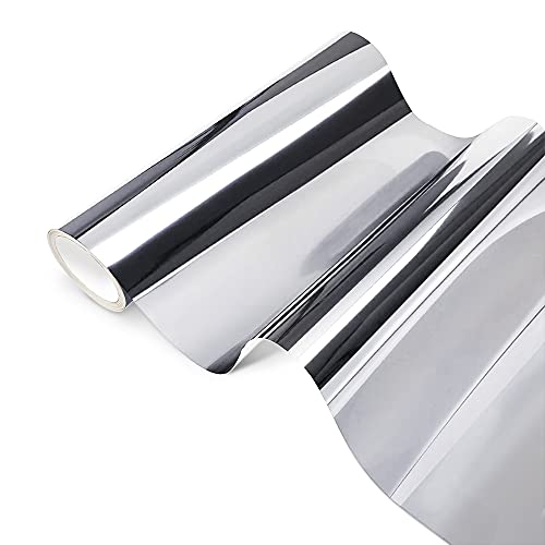 Lámina de vinilo holográfica cromada de Plata, brillante metálico adhesivo permanente Silver rollo 30,5 x 250cm, para manualidades, herramientas Silhouette Cameo Cricut (Plata)