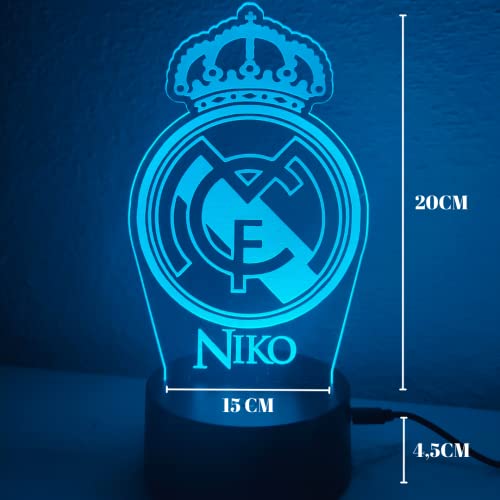 Lampa del real Madrid Barcelona betis personalizada. Lampara 3D. Luz de futbol infantil. (Real Madrid)