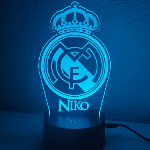 Lampa del real Madrid Barcelona betis personalizada. Lampara 3D. Luz de futbol infantil. (Real Madrid)