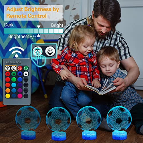 Lámpara 3D Fútbol de Ilusión óptica Luz Nocturna Infantil, Lámpara de Noche de 16 Colores con Control Remoto, Lámpara de Decoración Regalo Para Niños Hombres(Base Agrietada)