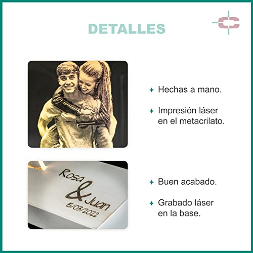 Lámpara Personalizada con tu Foto | Foto Central | Luz LED Incluida + Interruptor Táctil | Soporte de Madera Grabado | Ideal para Regalar a tus Amigos, Pareja y Familiares