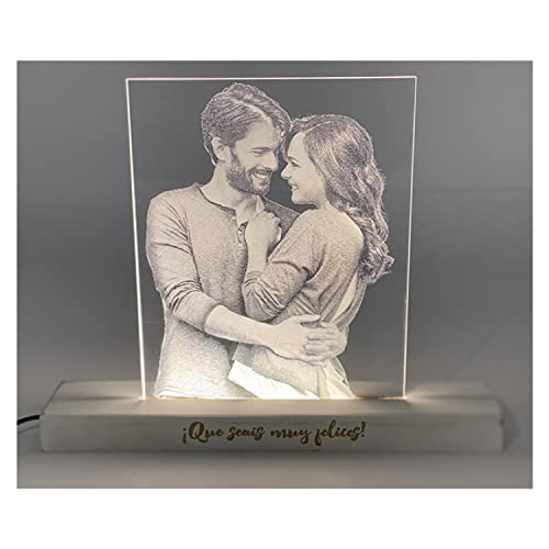 Lámpara Personalizada con tu Foto | Foto Central | Luz LED Incluida + Interruptor Táctil | Soporte de Madera Grabado | Ideal para Regalar a tus Amigos, Pareja y Familiares