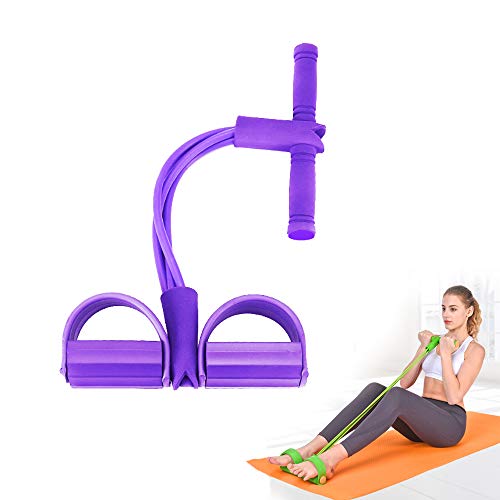 Lancoon 2 piezas de entrenamiento de fuerza para sentadillas, 4 tubos de cuerda elástica para tirar abdominales con pedal de pie, fitness, estiramiento, adelgazamiento, equipo de yoga