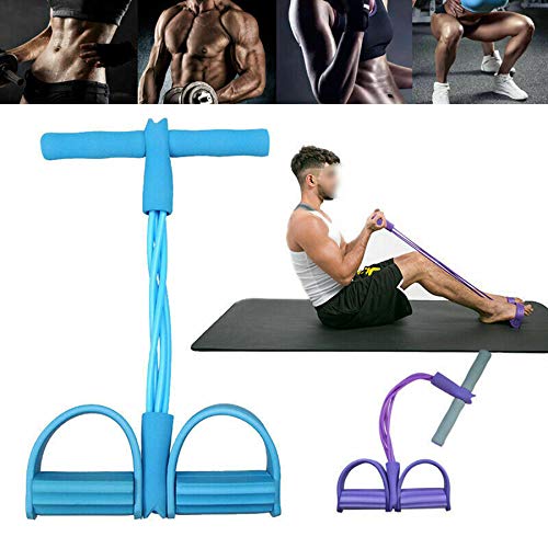 Lancoon 2 piezas de entrenamiento de fuerza para sentadillas, cuerda elástica de tracción de 4 tubos, ejercitador abdominal con pedal de pie, fitness, estiramiento, adelgazamiento, equipo de yoga