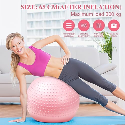 Lanjue Pelota de Pilates 65 cm, Pelota Gimnasia Ritmica Fitness Antideslizante Anti-Explosión con Bomba, Pelotas para Yoga con Punto de Masaje Pilates Accesorios