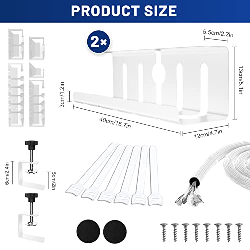 Lannvan Bandeja Organizador Cables sin Taladros para Mesa de Escritorio - Juego de 2 - Soporte de 40cm - Blanco