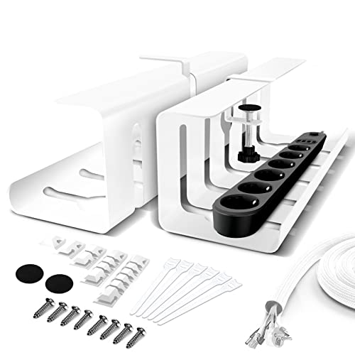 Lannvan Bandeja Organizador Cables sin Taladros para Mesa de Escritorio - Juego de 2 - Soporte de 40cm - Blanco