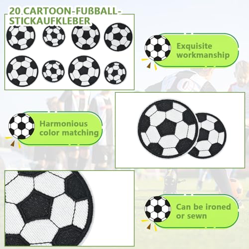 LANSKYLAN 20 PCS Parches de Planchado Parches de Tela de Fútbol Parches Ropa Termoadhesivo Parches Bordados Parche Decorativo para Vaqueros Parches para Planchar Camisa Vaquera Ropa(3cm/4cm/5cm/6.3cm)