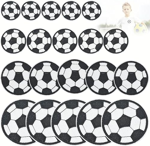 LANSKYLAN 20 PCS Parches de Planchado Parches de Tela de Fútbol Parches Ropa Termoadhesivo Parches Bordados Parche Decorativo para Vaqueros Parches para Planchar Camisa Vaquera Ropa(3cm/4cm/5cm/6.3cm)