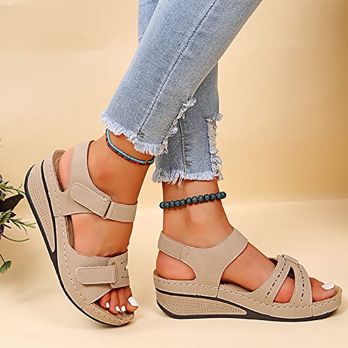 Laonajkd Sandalias Mujer Verano 2023 cáñamo Verano Casual Sandalias de Estilo Romano Fondo Plano Zapatos de Playa Cómodo y Transpirable Zapatos de Talla Grande Deportivas Sandalia