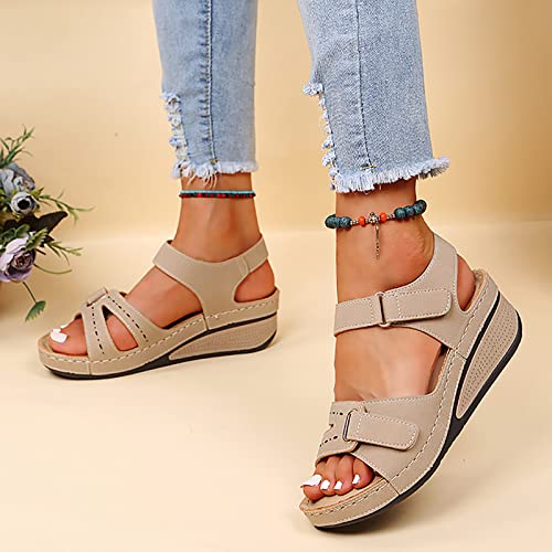 Laonajkd Sandalias Mujer Verano 2023 cáñamo Verano Casual Sandalias de Estilo Romano Fondo Plano Zapatos de Playa Cómodo y Transpirable Zapatos de Talla Grande Deportivas Sandalia