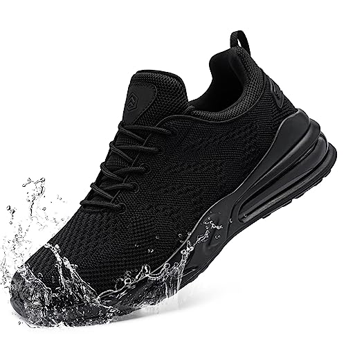 LARNMERN Zapatillas Running Hombre Zapatos de Senderismo Impermeables Deportivas Gimnasio Trekking Ligeros Correr Transpirables Casual Sneakers（43,Negro）