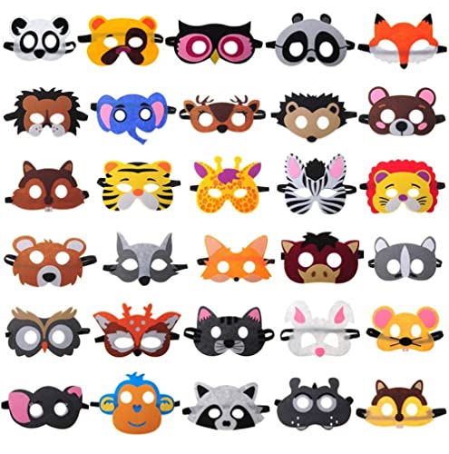 LATERN 30 Piezas Máscaras Infantiles de Animales de Fieltro, Llenadoras de Bolsas para Fiestas de Jungla, Viste de Cosplay para Halloween