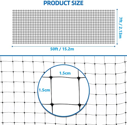 LATERN Tarea Pesada Red de Pájaros, 2,1m x 15,3m Red de Protección contra Pájaros de Plástico Malla para Plantas de Jardín Red de árboles Frutales - con 20 Bridas para Cables (Negras)