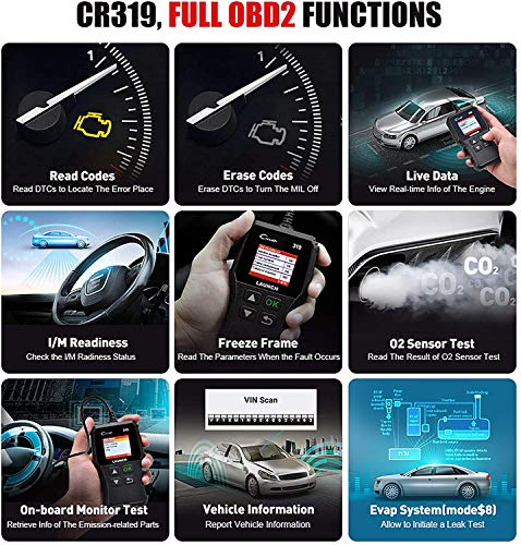 LAUNCH CR319 Lector de Códigos de Error Motor OBD2 para Diagnosis Vehículos con Puerto OBD de 16 Pines con Test de Emisiones de Gases