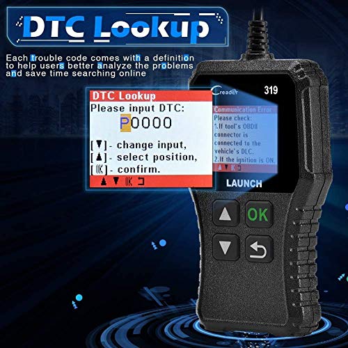 LAUNCH CR319 Lector de Códigos de Error Motor OBD2 para Diagnosis Vehículos con Puerto OBD de 16 Pines con Test de Emisiones de Gases