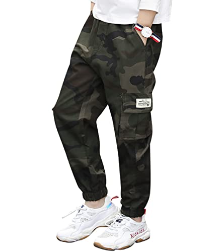 LAUSONS Pantalones Cargo Niños Chándal Joggers Pantalon Camuflados Verde Camuflaje 13-14 años