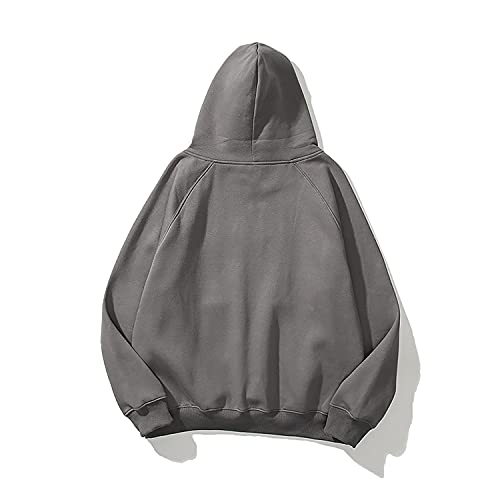 Lauweion Sudadera básica de forro polar con capucha para mujer, manga larga, bolsillo canguro, hombros caídos, parte superior, Gris oscuro, Large