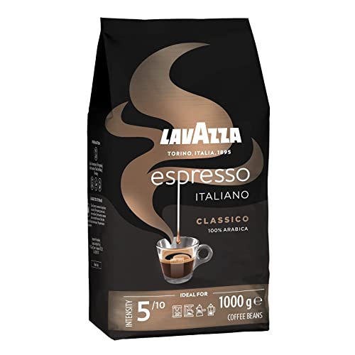 Lavazza, Espresso Italiano Classico, Café en Grano Natural, Ideal para la Máquina de Café Espresso, con Notas Aromáticas Florales, 100 % Arábica, Intensidad 5, Tueste Medio, Paquete de 1 kg