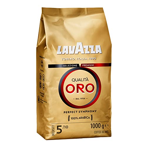 Lavazza, Qualità Oro, Café en Grano Natural, Ideal para la Máquina de Café Espresso, con Notas Aromáticas de Frutas y Flores, 100% Arábica, Intensidad 5, Tueste Medio, Paquete de 1 kg