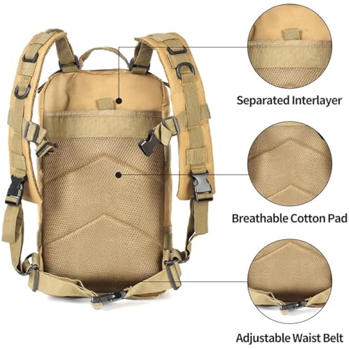 Lawaia Mochila Militar Hombre 25L Mochila de Asalto Molle Mochila Táctica Mochila de Combate Campamento de Senderismo al Aire Libre Multibolsillos Mochila de Pesca Caza