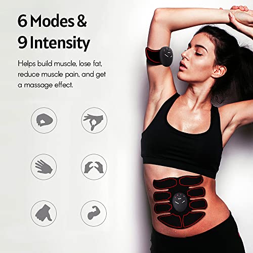 Layhou Electroestimulador Muscular Abdominales, abdominales Entrenador de músculos abdominales 6 modos 9 niveles Intensidad corporal Parche de masaje moldeador Unisex Funciona con pilas