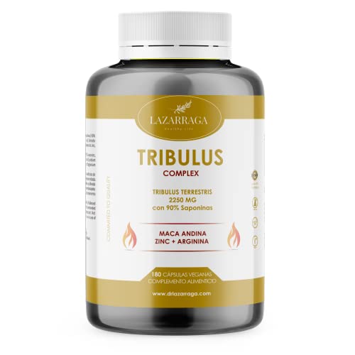 Lazarraga Tribulus Terrestris 2250 mg + MACA PERUANA + ARGININA + ZINC | Vitaminas para el Cansancio para Hombres | Fuerza y Energía | 180 Cápsulas veganas