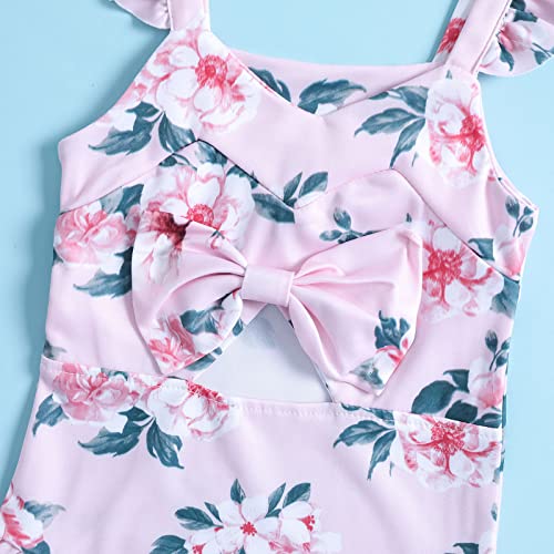 LDadgf Niño verano sin mangas estampado floral arco volantes traje de baño traje de baño bikini bebé traje de baño, Rosa., 2-3 Años