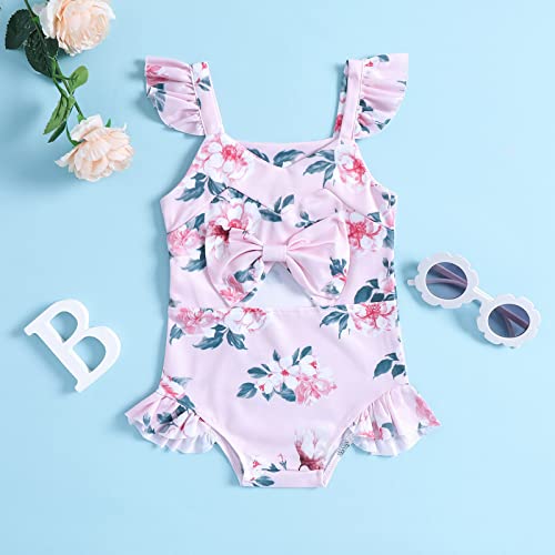 LDadgf Niño verano sin mangas estampado floral arco volantes traje de baño traje de baño bikini bebé traje de baño, Rosa., 2-3 Años