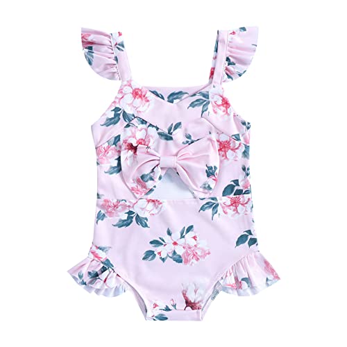 LDadgf Niño verano sin mangas estampado floral arco volantes traje de baño traje de baño bikini bebé traje de baño, Rosa., 2-3 Años