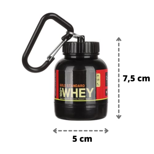 LE GARAGE Llavero Proteína Whey Portátil 100ML, Mini Bote Recipiente para llevar Suplementos de Bebida en Polvo. Contenedor Botella para Gym. Incluye Mosquetón.