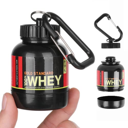 LE GARAGE Llavero Proteína Whey Portátil 100ML, Mini Bote Recipiente para llevar Suplementos de Bebida en Polvo. Contenedor Botella para Gym. Incluye Mosquetón.