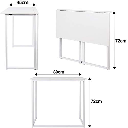 Leader Accessories Escritorio Plegable para computadora y computadora portátil, Mesa de Estudio Oficina de Estilo Industrial, Escritorio operativo, Estable, Blanco, Metal Robusto, 80 * 45 * 72 cm