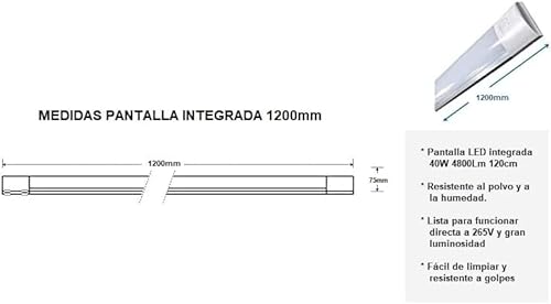 LEADERSSON LIGHTS ACCOMPANIED Pantalla LED Slim NANO UNICOX 120cm con 4800 Lúmenes IP20 · Regleta Ultra Fina LED de 40W 6000K Luz Blanca Fría con Chip LED TG · Consume un 90% menos · Fácil de limpiar