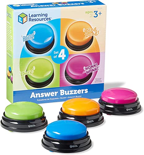 Learning Resources Botones de respuesta (set de 4), pulsadores de colores, juegos infantiles, material profesor