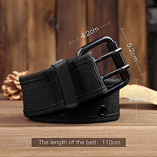 Leathario Cinturón de Hebilla Doble Metal de Lona para Hombre y Mujer Cinturón Táctico Militar Ajustable de la Correa Ocasional longitud 112cm