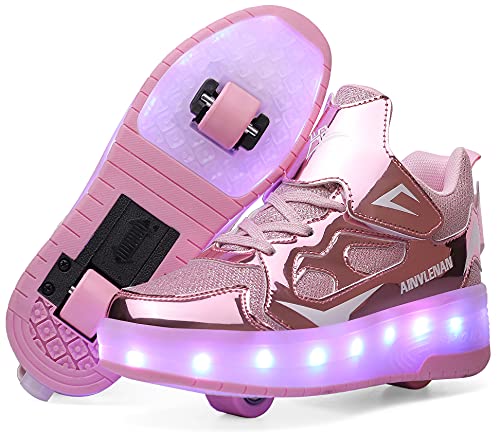 LED Zapatillas con Luces Ruedas Automática Retráctiles Ruedas Ajustables Zapatos de Skate Roller Deportivos Zapatos Luminosas Flash Patines Sneaker para Niños Niñas