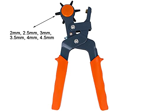 Ledlux AS620678 - Pinza de troquelado, perforadora, ideal para perforar cinturones y cuero, 6 medidas de orificios