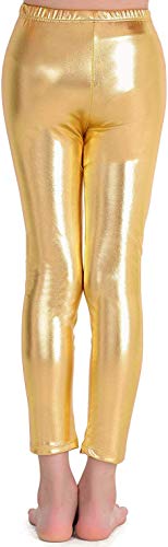 Leggings Brillantes para Niña 4-12 Años, Cintura Elástica y Largo hasta el Tobillo, Mallas para Danza Disco Jazz Baile y Fiesta (Dorado, 4 años)