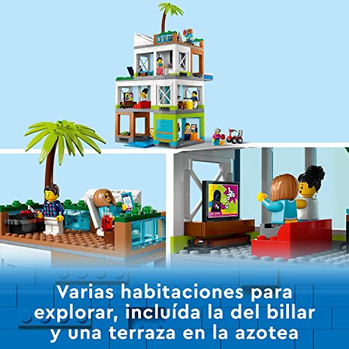 LEGO 60365 City Edificio de Apartamentos, Set de Construcción Modular con Habitaciones Combinables, Tienda, Bici de Juguete y 6 Minifiguras, Regalo de Cumpleaños para Niños y Niñas de 6 Años o Más