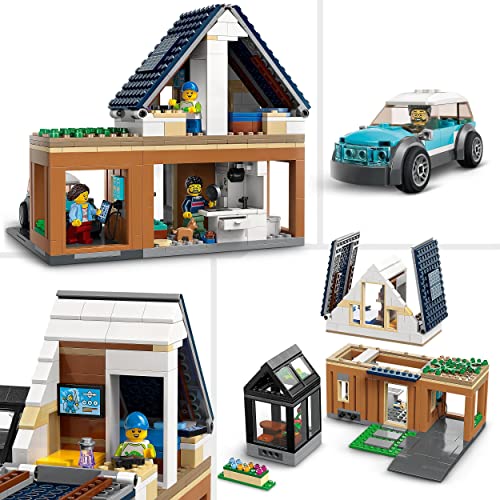 LEGO 60398 City Casa Familiar y Coche Eléctrico, Kit Modelo Modular de Casa Moderna de Muñecas para Construir con Coche de Juguete y un Cachorrito, Juguetes para Niños y Niñas a Partir de 6 Años